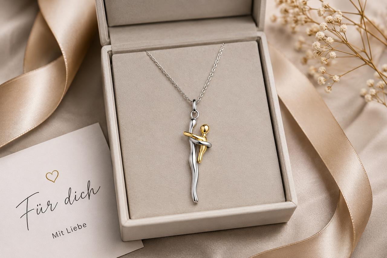Die Umarmung Halskette in einer Geschenkbox mit Karte Für dich – Mit Liebe